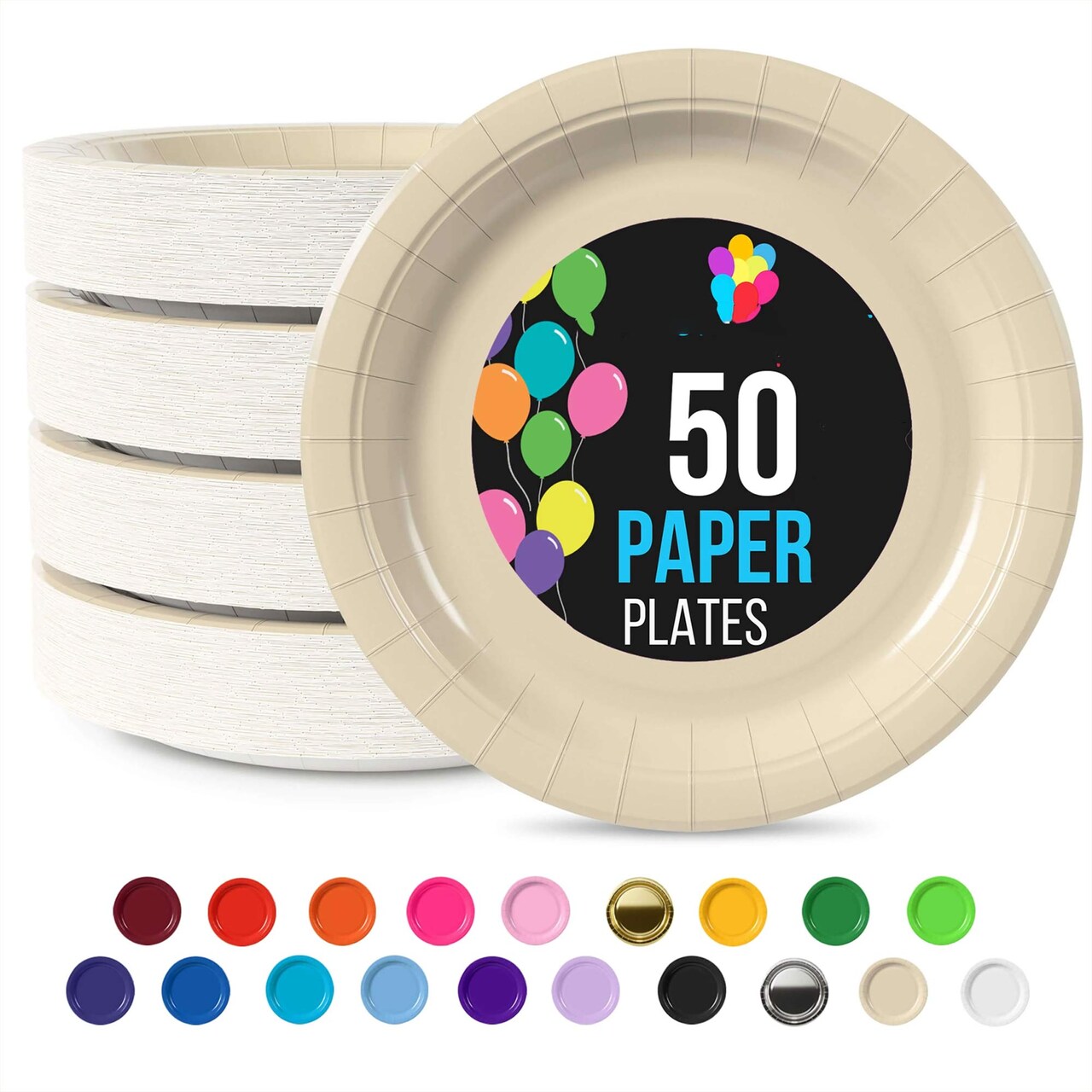 50 Count Ivory Paper Plates 9 Inch Elegant Disposable Dinnerware for Parties and Events